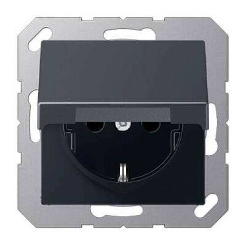JUNG A 500 Антрацит Розетка с/з с крышкой безвинт. зажим