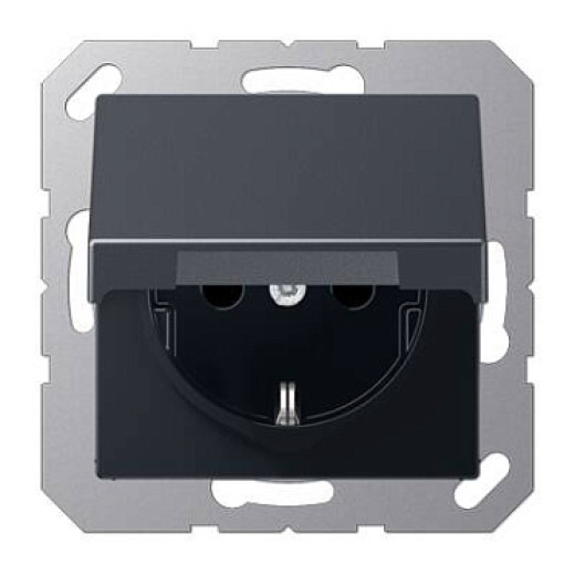 JUNG A 500 Антрацит Розетка с/з с крышкой безвинт. зажим