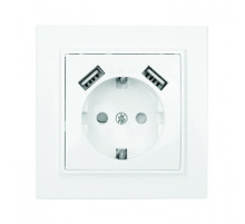 EKF Basic Минск Белый Розетка с/з, со шторками, 16А, с 2 USB 2,1А, СП