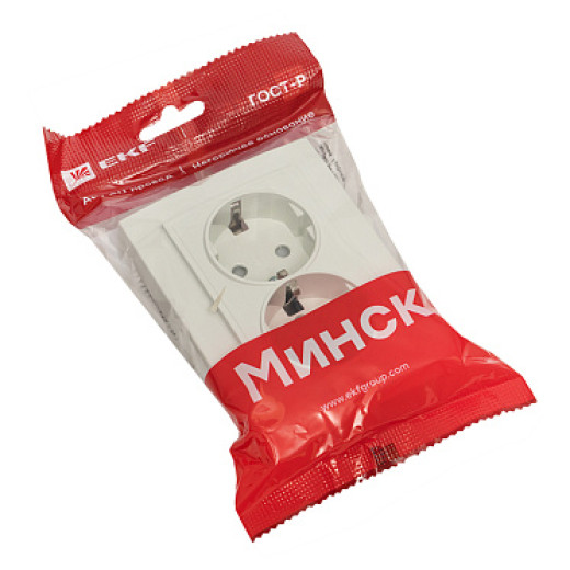EKF Basic Минск Белый Розетка 2-ая, с/з,со шторками, 16А, СП
