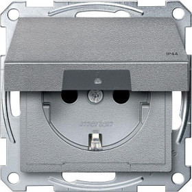 Schneider Electric Merten SM Алюминий Розетка с/з с защитными шторками с крышкой,с упл.кольц,IP44,безвинт. зажим