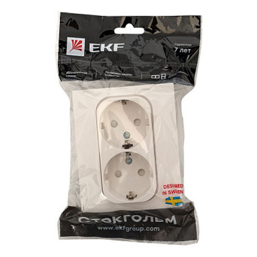 EKF PROxima Стокгольм Розетка 2-ая с/з 16А белая со шторками