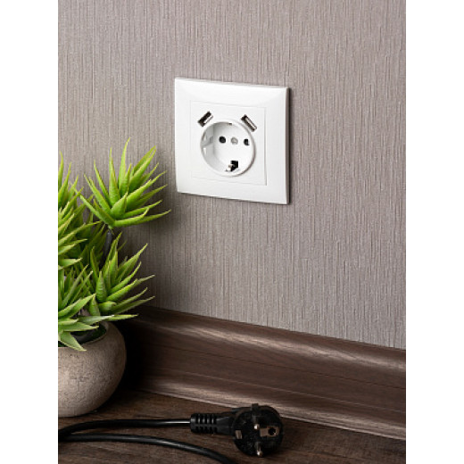 EKF PROxima Валенсия розетка 1-местная с/з 16А белая с защ. штор. с 2 USB 2,1А