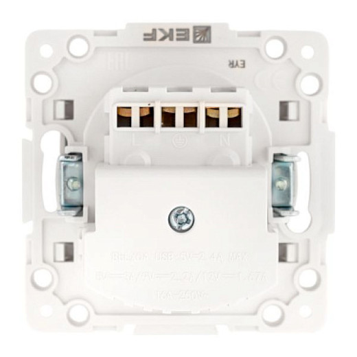 EKF Стокгольм Механизм Розетки 1-местной с/з, USB 2A 16А винтовые клеммы белый с защ. штор.