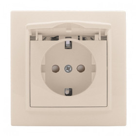 EKF Basic Минск Бежевый Розетка с/з, со шторками и крышкой, 16А, IP44, СП