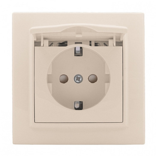 EKF Basic Минск Бежевый Розетка с/з, со шторками и крышкой, 16А, IP44, СП