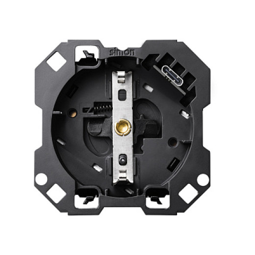 Simon 100 Розетка со шторками Schuko 2Р+Е с з/у USB C 10W, 16A 250В~