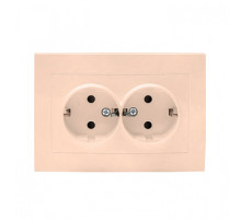 EKF PROxima Валенсия розетка 2-местная с/з 16А кремовая с защ. штор.