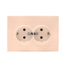 EKF PROxima Валенсия розетка 2-местная с/з 16А кремовая с защ. штор.