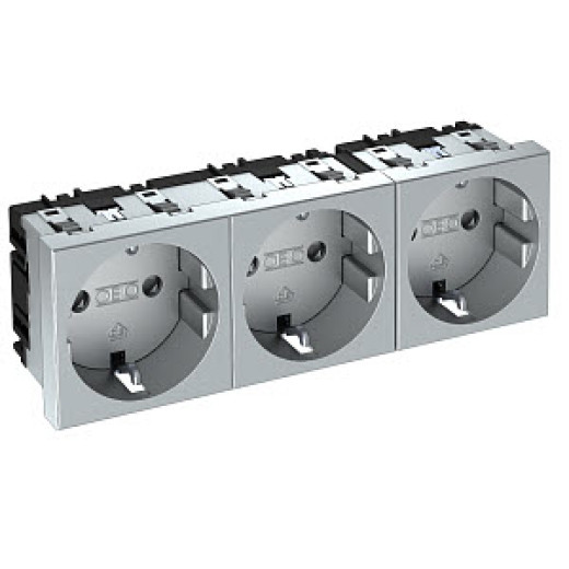 OBO Bettermann Розетка силовая 0° тройная 3х2К+З, 3 модуля Modul45, 45х135 мм, со шторками, 16А 250В алюминиевый.