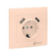 EKF PROxima Валенсия розетка 1-местная с/з 16А кремовая с защ. штор. с 2 USB 2,1А