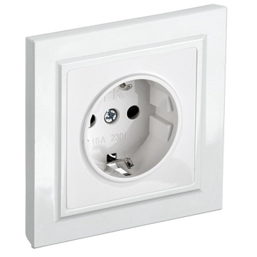 IEK BRITE Белый Розетка 1-м с/з с защ штор 16А в сборе РСР14-1-0-БрБ