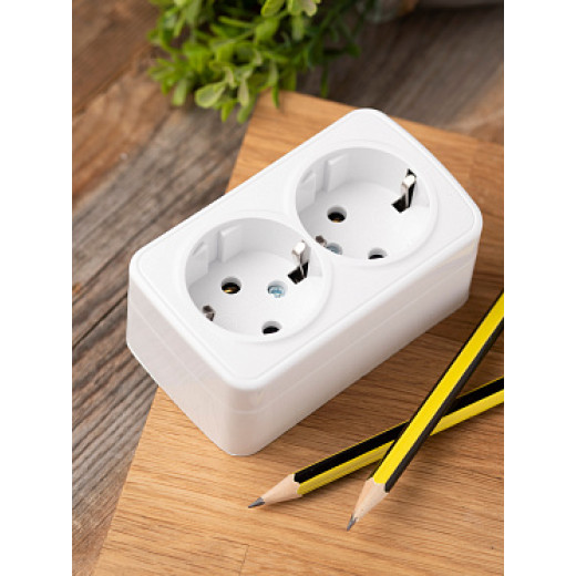 EKF Basic Минск Белый Розетка 2-ая, с/з, 16А, ОП