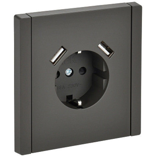 IEK FORTE&PIANO Серый Розетка с/з со шт винтовое крепление 16А USB A+A 3,1А FP345