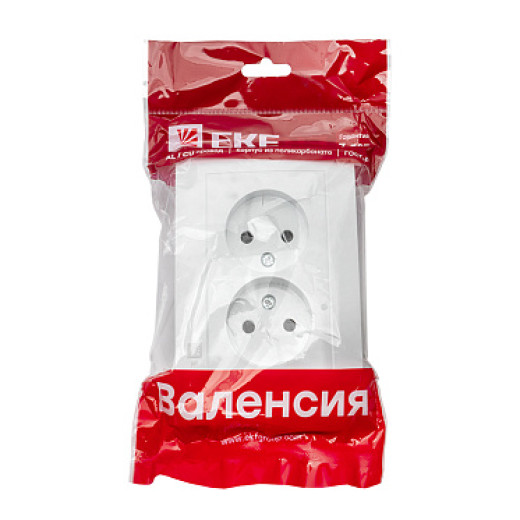 EKF PROxima Валенсия розетка 2-местная б/з 10А белая с защ. штор.