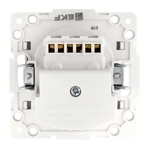EKF Стокгольм Механизм Розетки 1-местной с/з, USB A+C 16А винтовые клеммы белый с защ. штор.