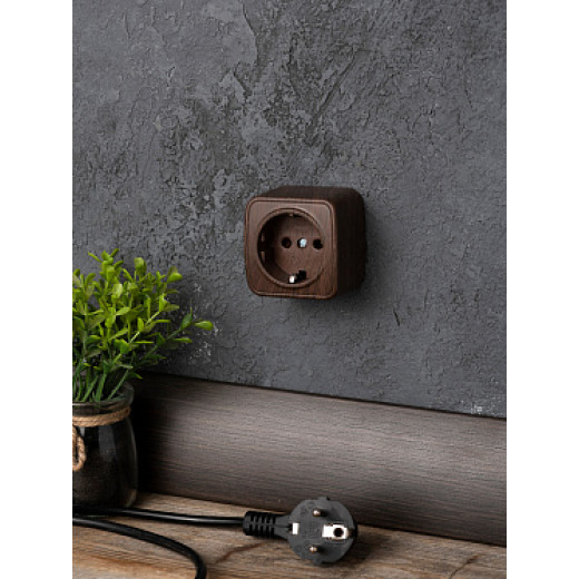 EKF Basic Минск Темное дерево Розетка с/з, 16А, ОП