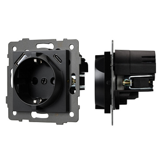 Arlight Механизм розетки с USB зарядкой SCT-MUAC-PL-BK-V (250V, 16A) (-)