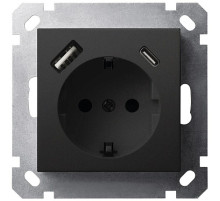 Jasmart G Черный матовый Розетка с/з со шторками 16A c USB A+C 25W