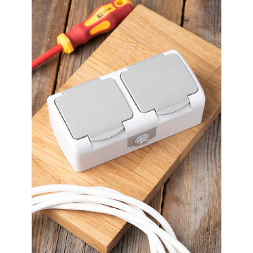 EKF PROxima Мурманск Розетка 2-местная 16А с заземлением с крышкой IP54 серый с защитными шторками