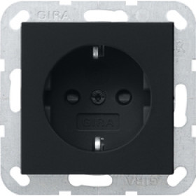 Gira S-55 Черный матовый Розетка с з/к с затвором (shutter) и символом