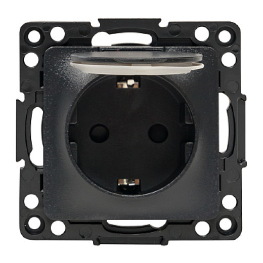 EKF PROxima Стокгольм Черный Розетка с/з, со шторками и крышкой, 16А, IP44