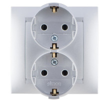 Simon 15 Алюминий Розетка 2-ая с/з литая, 16А, 250В, винт.зажим