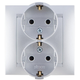Simon 15 Алюминий Розетка 2-ая с/з литая, 16А, 250В, винт.зажим