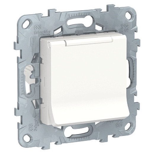 Schneider Electric Unica New Бел Розетка с/з со шторками, с крышкой, 16А, 250В, IP40