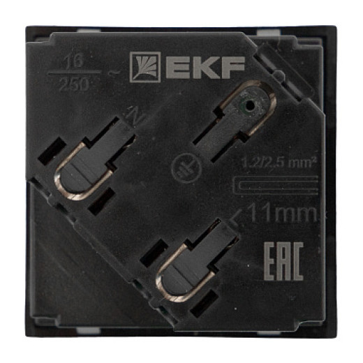 EKF Розетка 45х45 с зазем. 45 градусов, быстрозажимные клеммы, черная, матовая