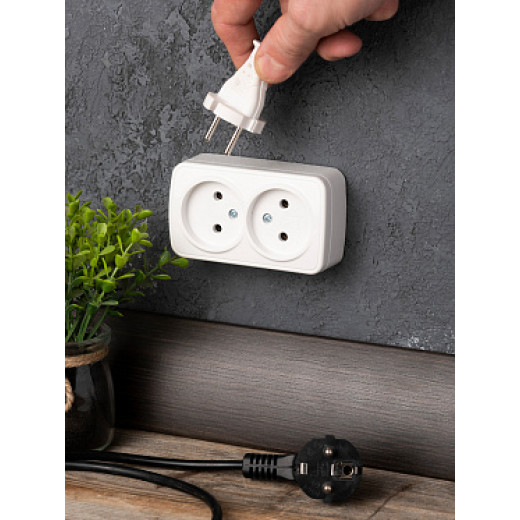 EKF Basic Минск Белый Розетка 2-я, б/з, 10А, ОП