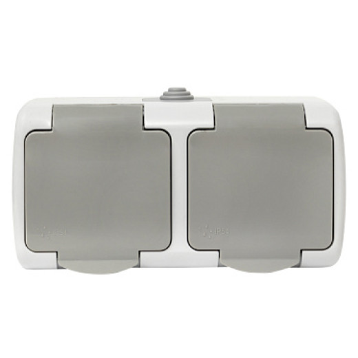 EKF PROxima Мурманск Розетка 2-местная 16А с заземлением с крышкой IP54 серый с защитными шторками