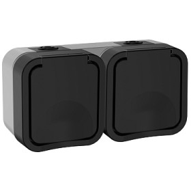 IEK TORS Розетка 2-ая с з/к кр. гориз. 16А IP55 TS122 графит