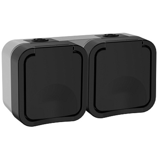 IEK TORS Розетка 2-ая с з/к кр. гориз. 16А IP55 TS122 графит