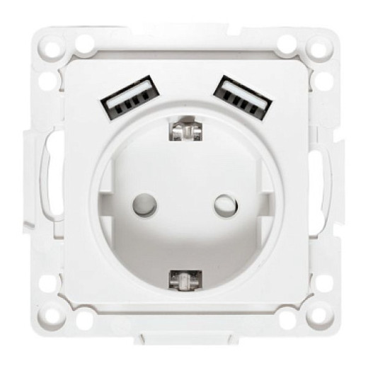 EKF Стокгольм Механизм Розетки 1-местной с/з, USB 2A 16А винтовые клеммы белый с защ. штор.