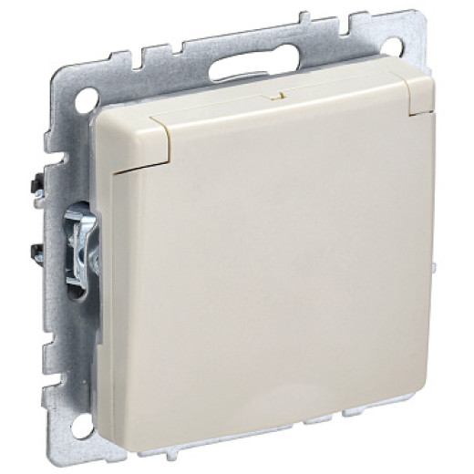 IEK BRITE BASE Бежевый Розетка 1-м с/з с защ штор и крыш 16А IP44 РСбш10-3-44-БрКр