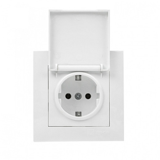 EKF PROxima Валенсия розетка 1-местная с/з 16А белая с крышкой и защ. штор. IP44