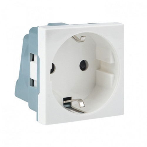 EKF PROxima Розетка 45х45 (2 модуля), с заземлением. белая, прямая