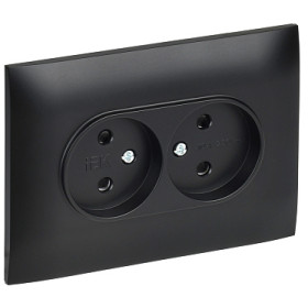 IEK SKANDY Черный Розетка 2-ая б/з с защитными шторками 10А в сборе SK-R09Bl