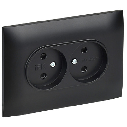 IEK SKANDY Черный Розетка 2-ая б/з с защитными шторками 10А в сборе SK-R09Bl