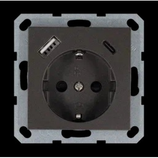 Jasmart G Мокко Розетка с/з со шторками 16A c USB A+C 25W