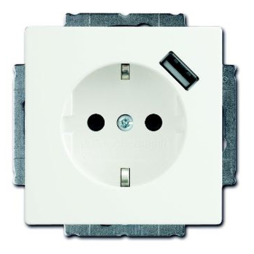 ABB BJE Блок розетки SCHUKO с з.шт. с зар. устр-вом USB, безвинт. клеммы, 16А, 700мА, белый