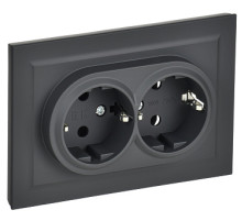 IEK BRITE Графит Розетка 2-м с/з без защ. штор. 16А в сборе РС12-3-БрГ