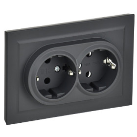 IEK BRITE Графит Розетка 2-м с/з без защ. штор. 16А в сборе РС12-3-БрГ