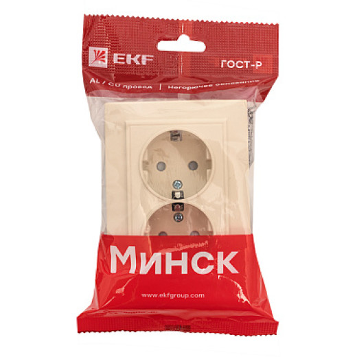 EKF Basic Минск Бежевый Розетка 2-ая, с/з, со шторками, 16А, СП