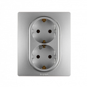Legrand Etika Алюминий Розетка 2-ая с/з , винтовые клеммы, 16А, 250 В