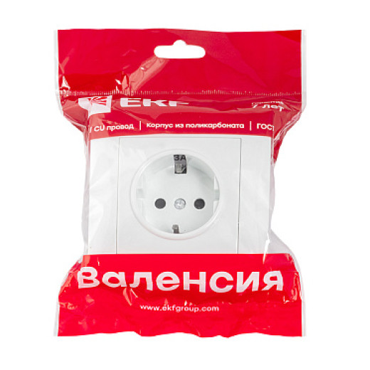 EKF PROxima Валенсия розетка 1-местная с/з 16А белая с защ. штор.