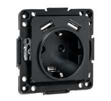 EKF Стокгольм Механизм Розетки 1-местной с/з, USB 2A 16А винтовые клеммы черный с защ. штор.