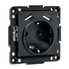 EKF Стокгольм Механизм Розетки 1-местной с/з, USB 2A 16А винтовые клеммы черный с защ. штор.
