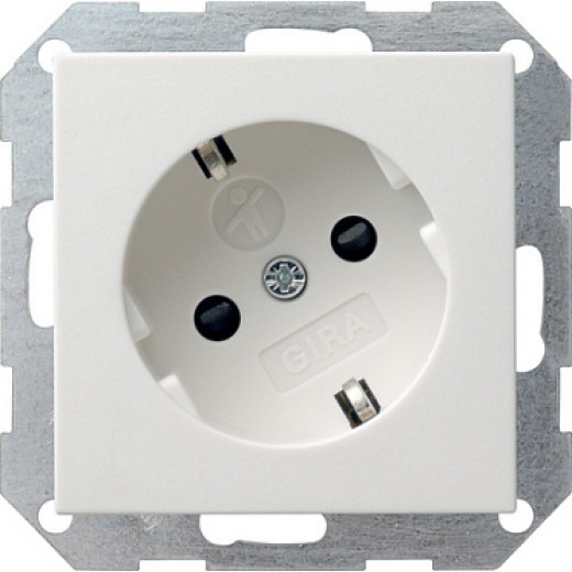 Gira S-55 Бел глянц Розетка с/з с поворотом на 30 градусов,с затвором (shutter) и символом